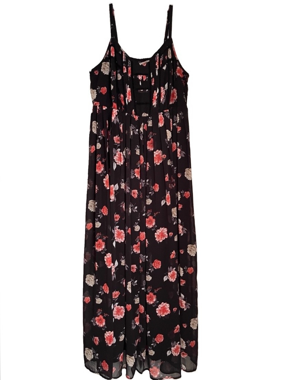 Torrid Floral Layered Maxi Dress 1X Black Sleeveless Whimsigoth Wedding